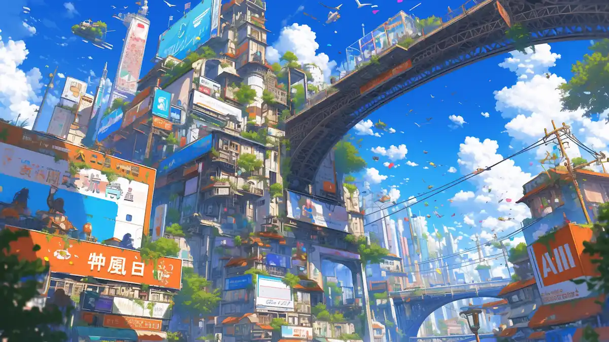 Expansive manga cityscape promoting AliExpress Sale