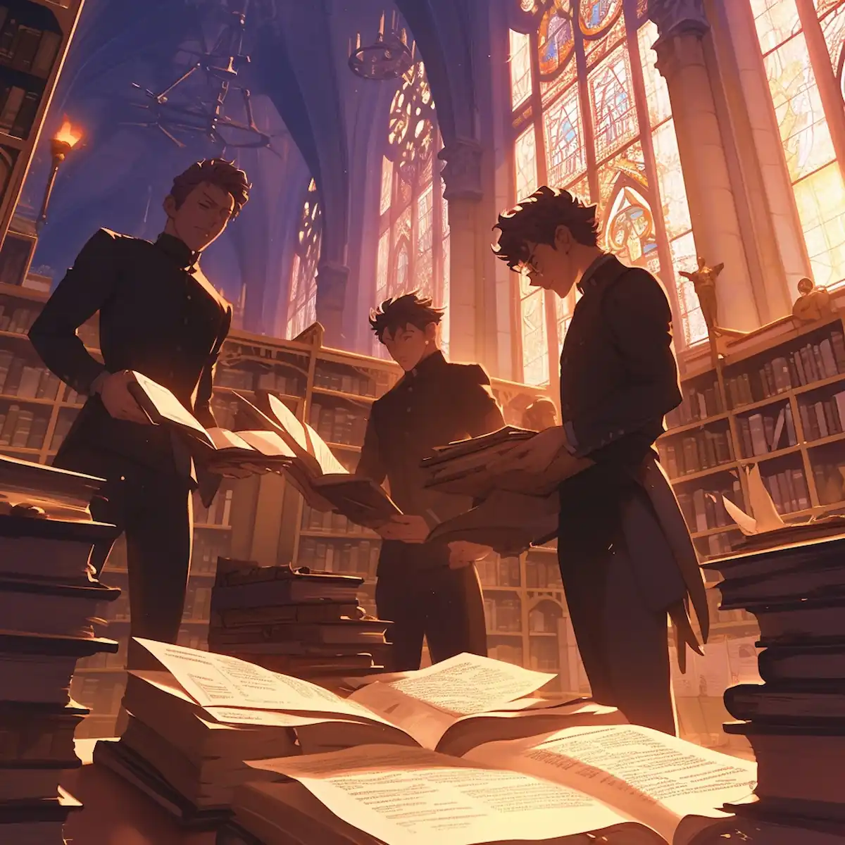 Manga-style library scene symbolizing the privacy policy at Sale Dates Hub