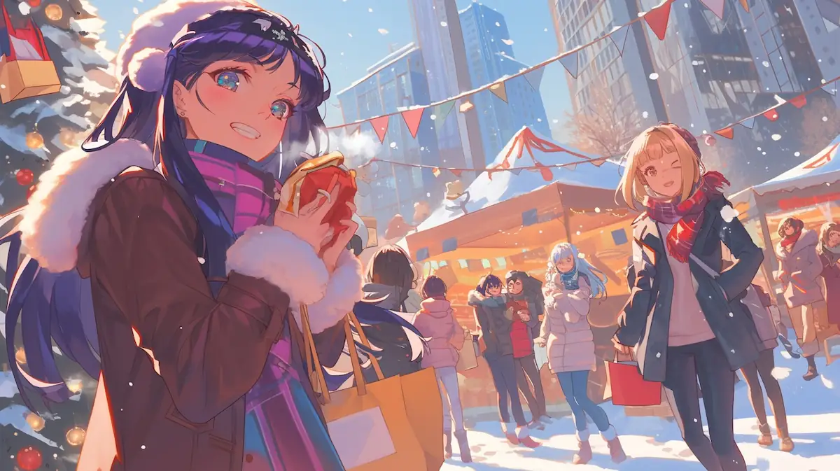 Outdoor winter market scene for Shein Winter Sale