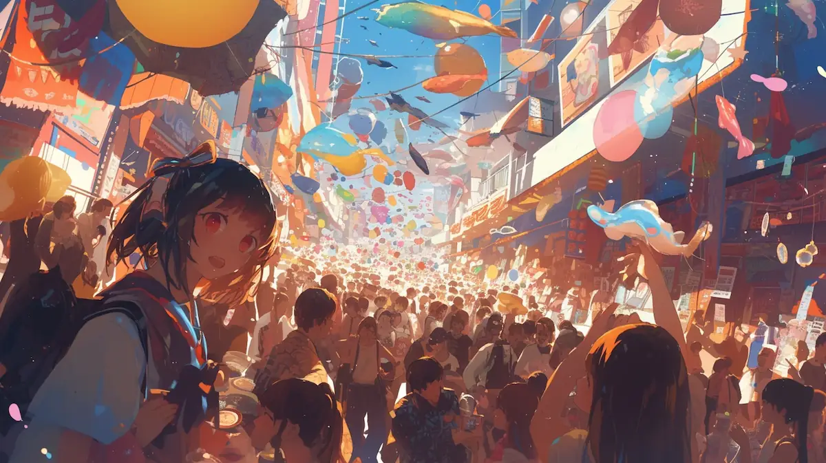 Expansive market scene during Temu flash sales