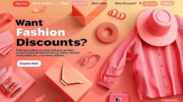 AliExpress promotion offering fashion discounts with light background, fashion icons, and a coupon button