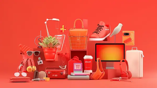 AliExpress sale promotion featuring fashion, tech gadgets, and home goods in vibrant red and orange tones