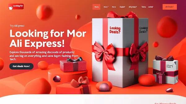 AliExpress promotion with bold text, fashion and tech icons, and a button for deals