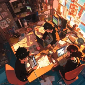 Manga-style strategy room for 11.11 AliExpress Sale planning