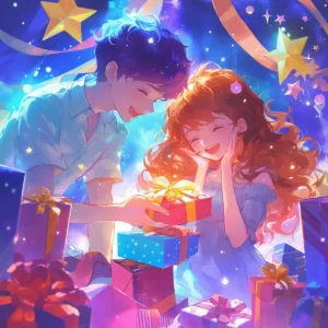 Joyful gift exchange scene with AliExpress finds