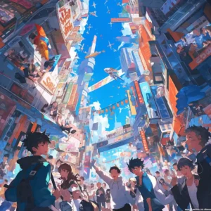 Manga-style shopping district during AliExpress Sale