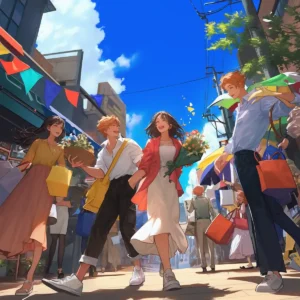 Vibrant market scene with Shein daily deals