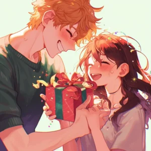 Joyful gift exchange scene with Shein gifts