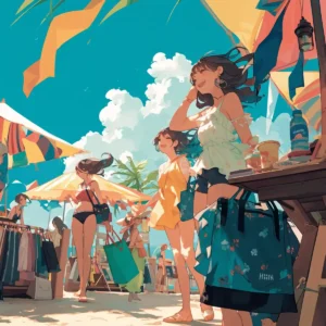 Vibrant beach scene at Shein's summer sale